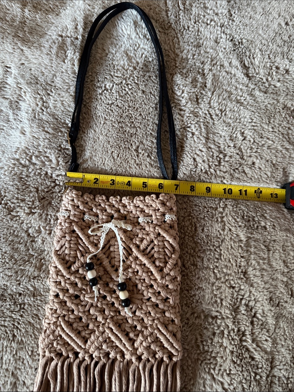 Boho Handwoven Macramé Crossbody Bag - Tan - Picture 7 of 15
